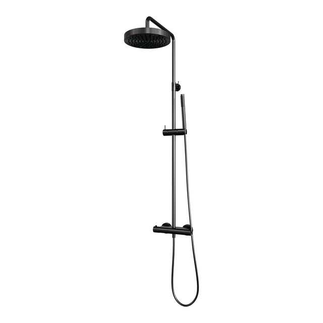 BRAUER Stripe opbouw thermostatische regendouche SET 01 met 25 cm hoofddouche en staaf handdouche en doucheslang gunmetal geborsteld PVD 5-GM-348