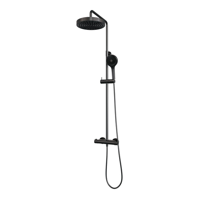 BRAUER Stripe opbouw thermostatische regendouche SET 02 met 25 cm hoofddouche en 3-standen handdouche en doucheslang gunmetal geborsteld PVD 5-GM-349