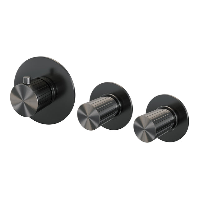 BRAUER Stripe inbouwthermostaat en 2 stopkranen met in- en afbouwdelen gunmetal geborsteld PVD 5-GM-350