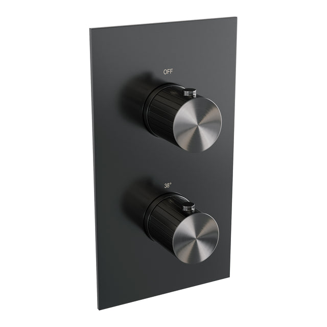 BRAUER Stripe thermostatische inbouw regendouche 3-weg rechthoekig SET 20 met 25 cm douchekop en gebogen muurarm en staaf handdouche en doucheslang en geïntegreerde glijstang gunmetal geborsteld PVD 5-GM-403