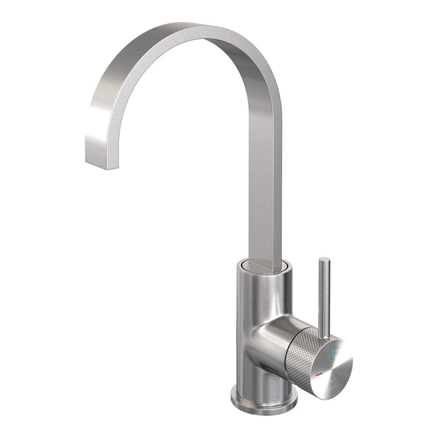 BRAUER Brushed Carving hoge opbouw wastafelmengkraan met draaibare platte uitloop model A RVS geborsteld PVD 5-NG-003-S4
