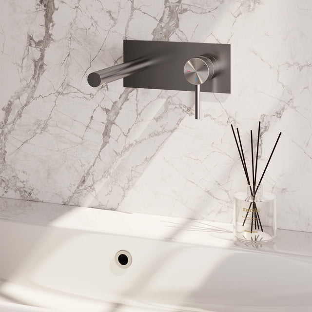 BRAUER Brushed Carving inbouw wastafelmengkraan met rechte uitloop en afdekplaat model A1 RVS geborsteld PVD 5-NG-004-S6