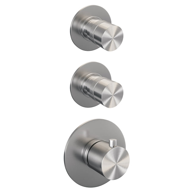BRAUER Brushed Edition thermostatische inbouw regendouche SET 06 met 30 cm douchekop en plafondarm en staaf handdouche en doucheslang en wandaansluitbocht RVS geborsteld PVD
