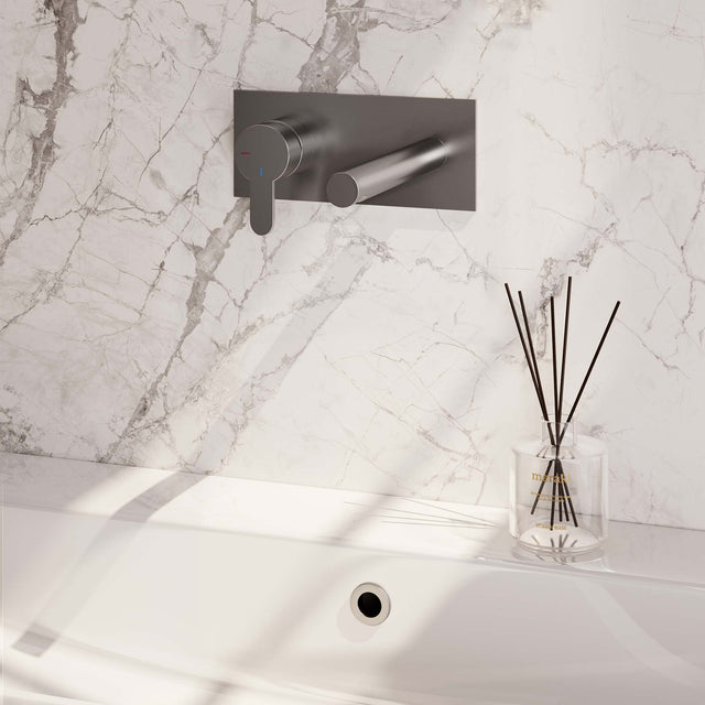 BRAUER Brushed Edition inbouw wastafelmengkraan met rechte uitloop en afdekplaat model D2 RVS geborsteld PVD