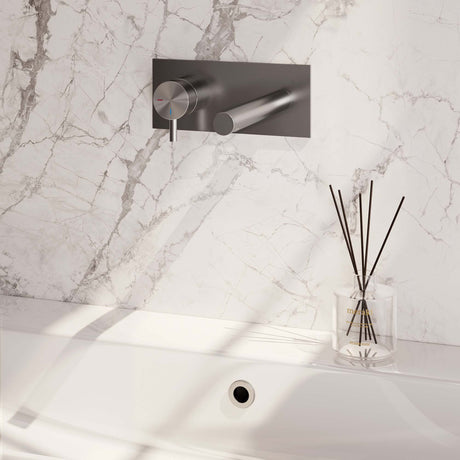 BRAUER Brushed Edition inbouw wastafelmengkraan met rechte uitloop en rozetten model B2 RVS geborsteld PVD