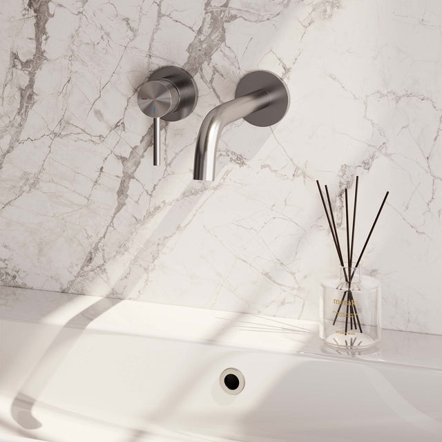 BRAUER Brushed Carving inbouw wastafelmengkraan met gebogen uitloop en rozetten model A2 RVS geborsteld PVD