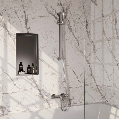 BRAUER Brushed Carving opbouw baddouche thermostaatkraan SET 01 met glijstang en staaf handdouche en doucheslang RVS geborsteld PVD