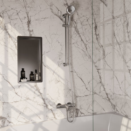 BRAUER Brushed Carving opbouw baddouche thermostaatkraan SET 02 met glijstang en 3-standen handdouche en doucheslang RVS geborsteld PVD