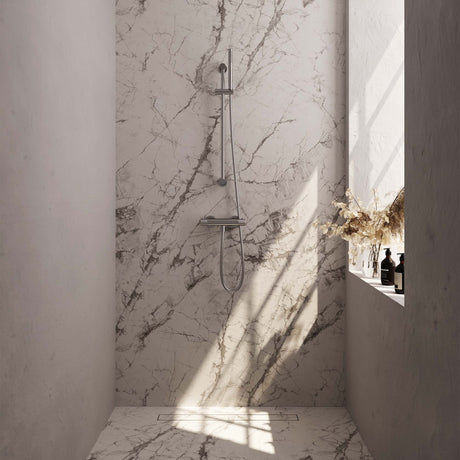 BRAUER Brushed Carving opbouw douche thermostaatkraan SET 01 met glijstang en staaf handdouche en doucheslang RVS geborsteld PVD