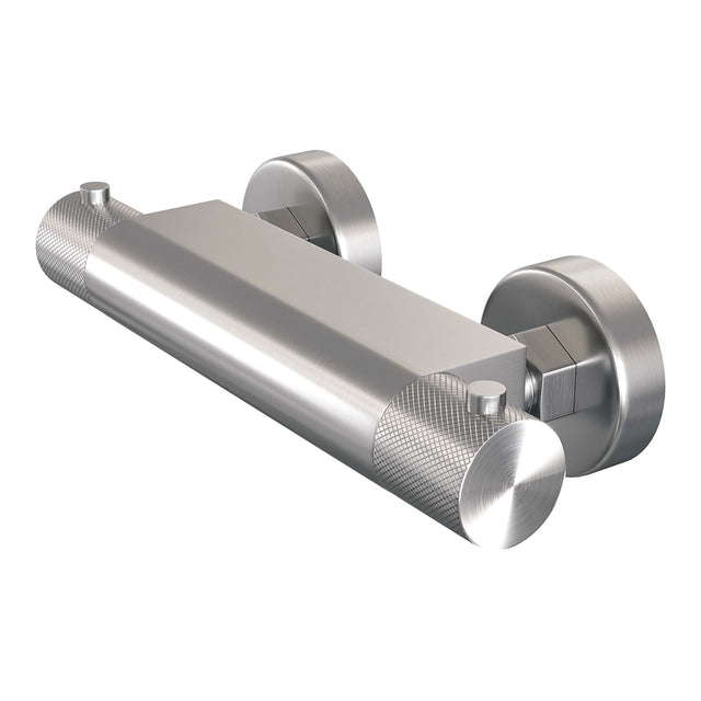 BRAUER Brushed Carving opbouw douche thermostaatkraan SET 01 met glijstang en staaf handdouche en doucheslang RVS geborsteld PVD