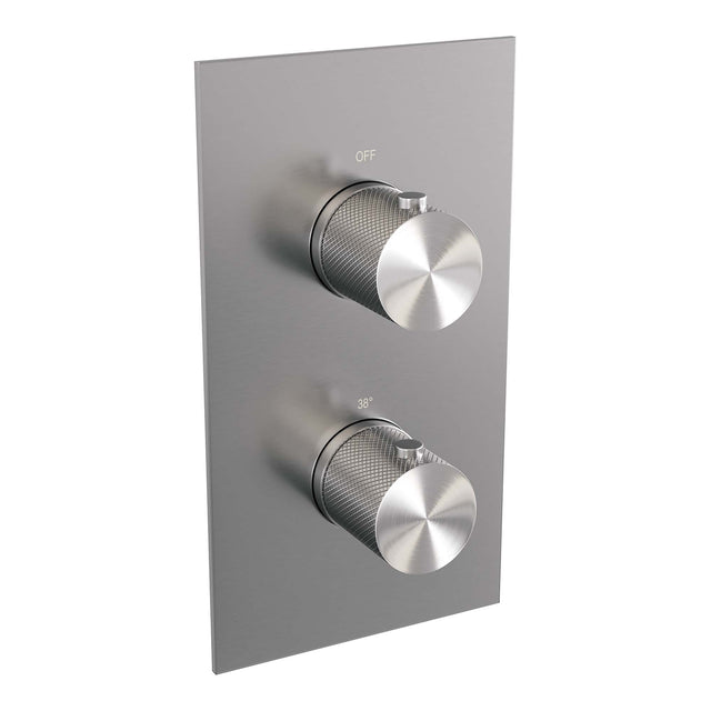 BRAUER Brushed Carving thermostatische inbouw regendouche 3-weg omstelling SET 34 met 30 cm douchekop en gebogen muurarm en 3-standen handdouche en doucheslang en wandaansluitbocht RVS geborsteld PVD