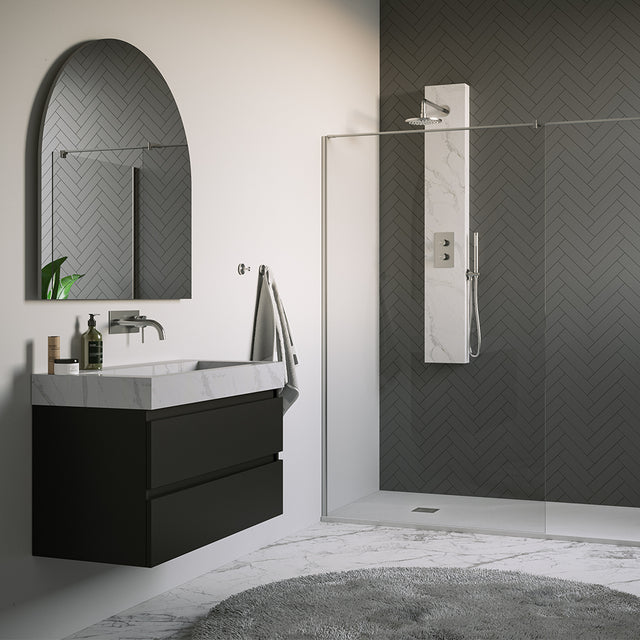 BRAUER Brushed Edition thermostatisch douchepaneel 2-weg omstelling calacatta gold SET 01 met 20 cm douchekop en gebogen muurarm en staaf handdouche en wandaansluitbocht en doucheslang RVS geborsteld PVD