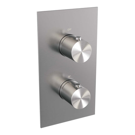 BRAUER Brushed Edition thermostatisch douchepaneel 2-weg omstelling calacatta gold SET 01 met 20 cm douchekop en gebogen muurarm en staaf handdouche en wandaansluitbocht en doucheslang RVS geborsteld PVD