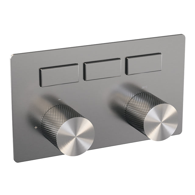 BRAUER Brushed Carving 3-weg inbouwthermostaat met drukknoppen met in- en afbouwdelen RVS geborsteld PVD