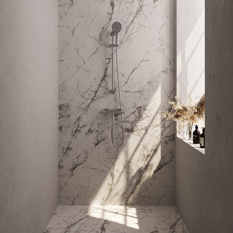 BRAUER Brushed Carving opbouw douche thermostaatkraan SET 02 met glijstang en 3-standen handdouche en doucheslang RVS geborsteld PVD 5-NG-250