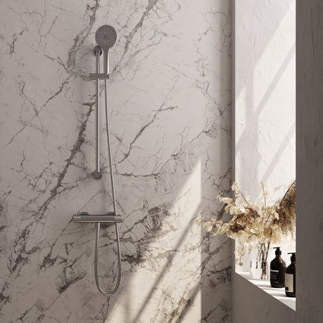 BRAUER Brushed Carving opbouw douche thermostaatkraan SET 02 met glijstang en 3-standen handdouche en doucheslang RVS geborsteld PVD 5-NG-250