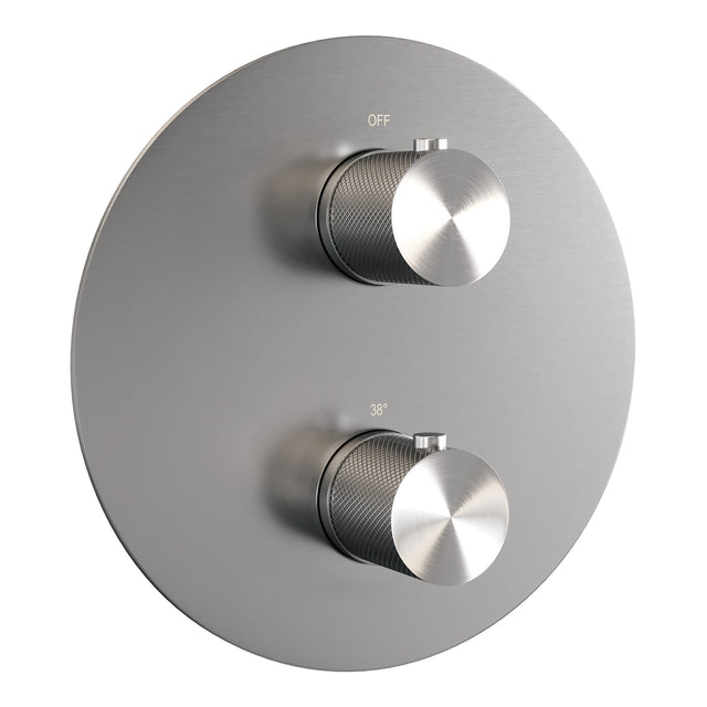 BRAUER Brushed Carving thermostatische inbouw regendouche 3-weg rond SET 91 met 20 cm douchekop en rechte muurarm en 3-standen handdouche en doucheslang en geïntegreerde glijstang RVS geborsteld PVD 5-NG-309
