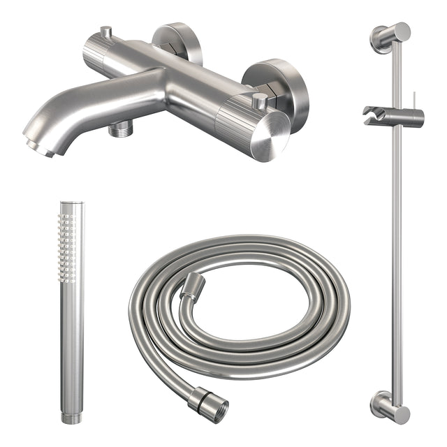 BRAUER Stripe opbouw baddouche thermostaatkraan SET 01 met glijstang en staaf handdouche en doucheslang RVS-kleurig geborsteld PVD 5-NG-340