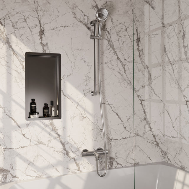 BRAUER Stripe opbouw baddouche thermostaatkraan SET 02 met glijstang en 3-standen handdouche en doucheslang RVS-kleurig geborsteld PVD 5-NG-341