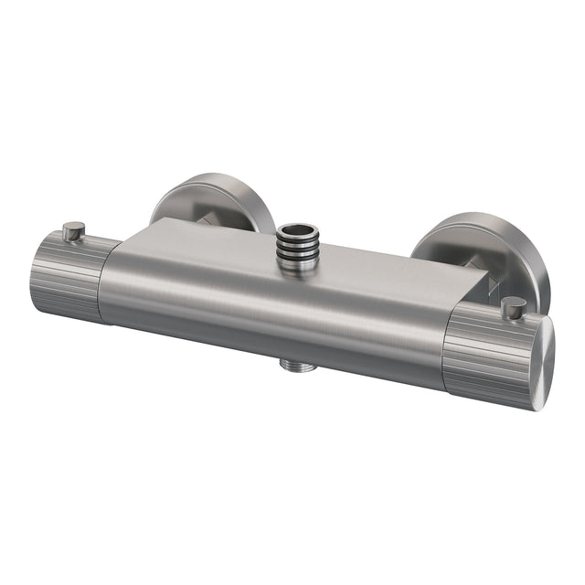 BRAUER Stripe opbouw thermostatische regendouche SET 02 met 25 cm hoofddouche en 3-standen handdouche en doucheslang RVS-kleurig geborsteld PVD 5-NG-349