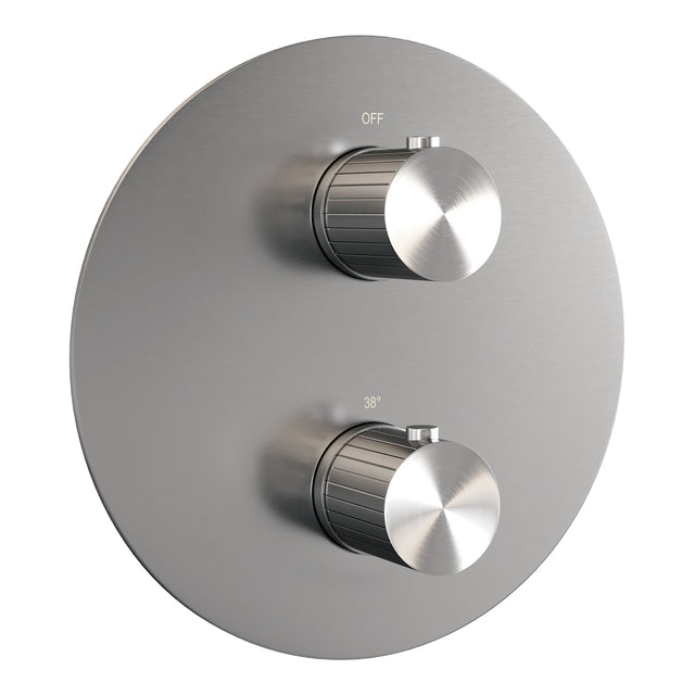 BRAUER Stripe 3-weg inbouwthermostaat rond met in- en afbouwdelen RVS-kleurig geborsteld PVD 5-NG-354