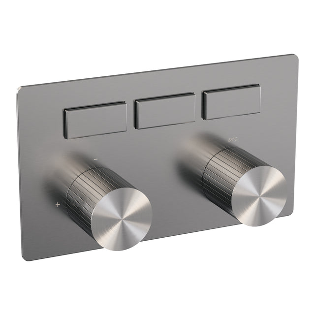BRAUER Stripe 3-weg inbouwthermostaat met drukknoppen met in- en afbouwdelen RVS-kleurig geborsteld PVD 5-NG-356