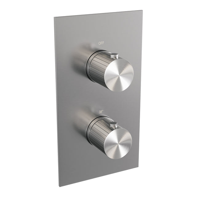 BRAUER Stripe thermostatische inbouw regendouche 3-weg rechthoekig SET 18 met 25 cm douchekop en plafondarm en 3-standen handdouche en doucheslang en wandaansluitbocht RVS-kleurig geborsteld PVD 5-NG-399