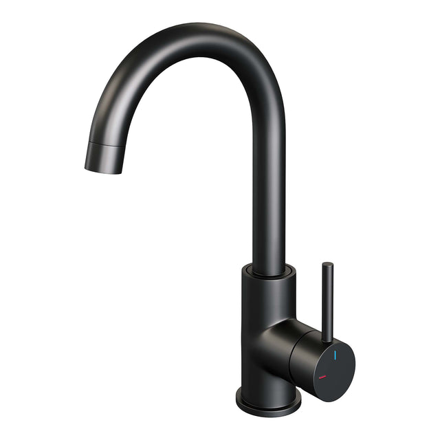 BRAUER Black Edition hoge opbouw wastafelmengkraan met draaibare ronde uitloop model A mat zwart
