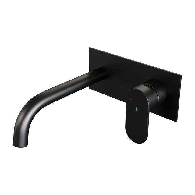 BRAUER Black Edition inbouw wastafelmengkraan met gebogen uitloop en afdekplaat model C1 mat zwart