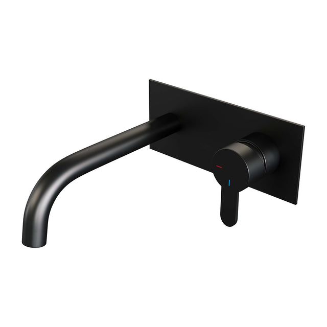 BRAUER Black Edition inbouw wastafelmengkraan met gebogen uitloop en afdekplaat model D1 mat zwart