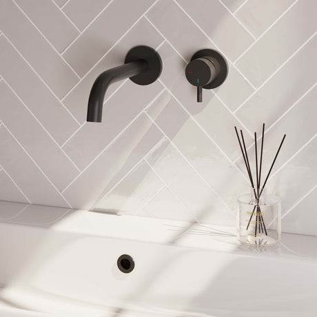 BRAUER Black Edition inbouw wastafelmengkraan met gebogen uitloop en rozetten model B1 mat zwart