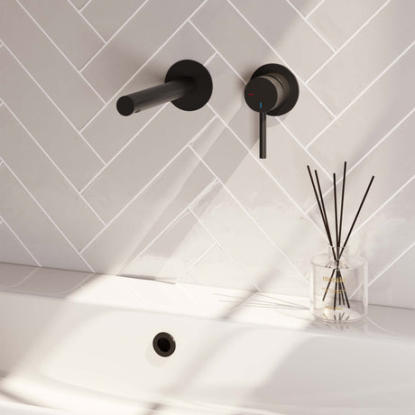 BRAUER Black Edition inbouw wastafelmengkraan met rechte uitloop en rozetten model A1 mat zwart