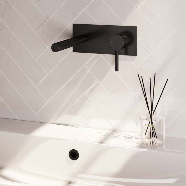 BRAUER Black Edition inbouw wastafelmengkraan met rechte uitloop en afdekplaat model A1 mat zwart