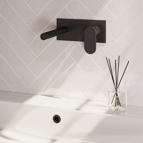 BRAUER Black Edition inbouw wastafelmengkraan met rechte uitloop en afdekplaat model C1 mat zwart