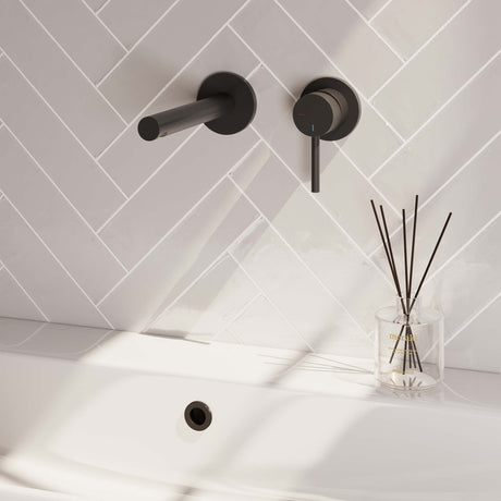 BRAUER Black Carving inbouw wastafelmengkraan met rechte uitloop en rozetten model A1 mat zwart 5-S-004-S6-65