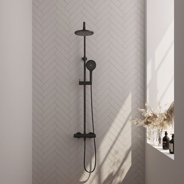 BRAUER Black Edition opbouw thermostatische regendouche SET 02 met 20 cm douchekop en 3-standen handdouche en doucheslang mat zwart