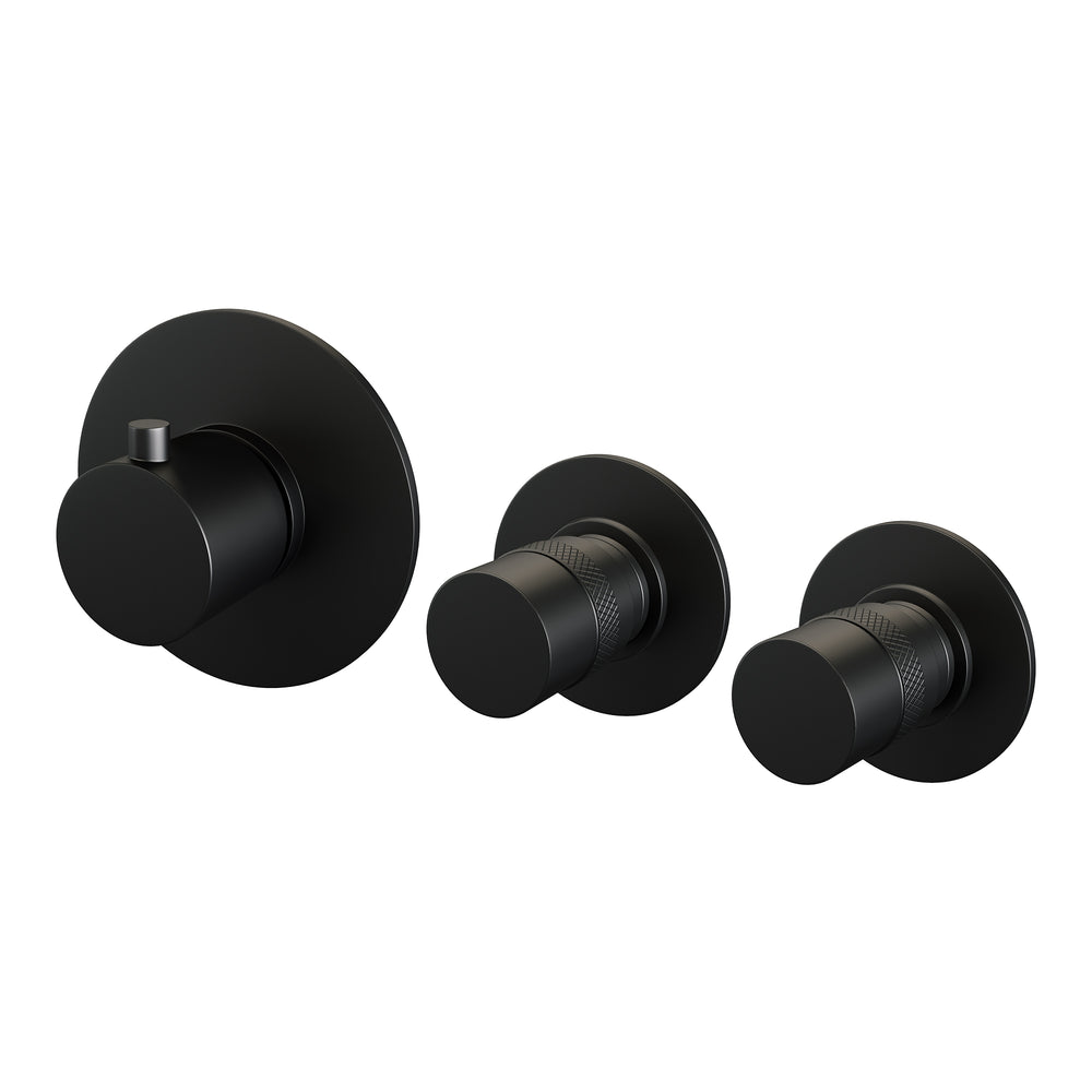 BRAUER Black Edition thermostatische inbouw badkraan SET 02 met uitloop en 3-standen handdouche en doucheslang en wandaansluitbocht mat zwart