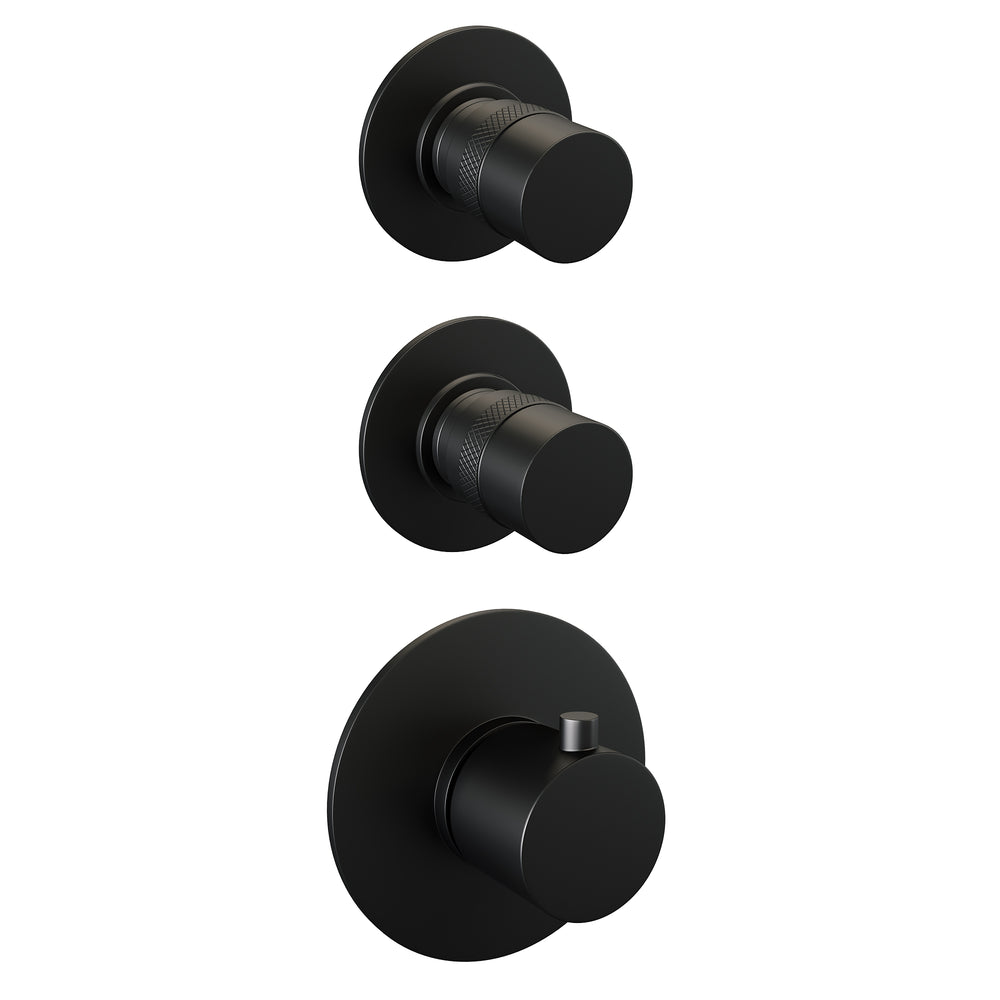 BRAUER Black Edition thermostatische inbouw regendouche SET 07 met 20 cm douchekop en rechte muurarm en 3-standen handdouche en doucheslang en wandaansluitbocht mat zwart