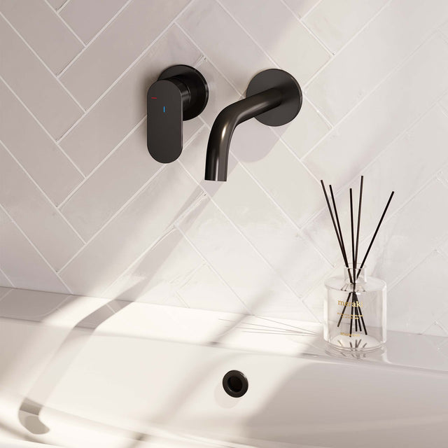 BRAUER Black Edition inbouw wastafelmengkraan met gebogen uitloop en rozetten model C2 mat zwart