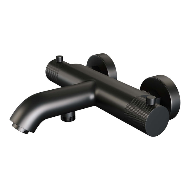 BRAUER Black Carving opbouw baddouche thermostaatkraan SET 04 met wandhouder en 3-standen handdouche en doucheslang mat zwart 5-S-085-4