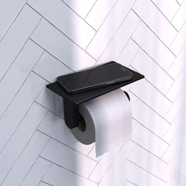 BRAUER Toiletrolhouder met planchet mat zwart 5-S-223