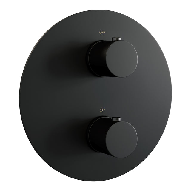 BRAUER Black Edition thermostatische inbouw regendouche 3-weg rond SET 73 met 20 cm douchekop en rechte muurarm en staaf handdouche en doucheslang en wandaansluitbocht mat zwart 5-S-267
