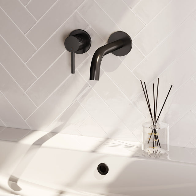 BRAUER Stripe inbouw wastafelmengkraan met gebogen uitloop en rozetten model A2 mat zwart 5-S-332