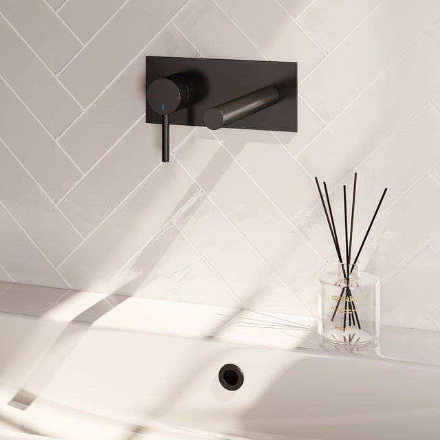 BRAUER Stripe inbouw wastafelmengkraan met rechte uitloop en afdekplaat model A2 mat zwart 5-S-334