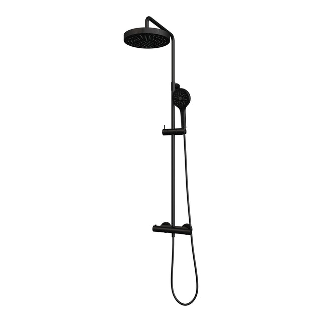 BRAUER Stripe opbouw thermostatische regendouche SET 02 met 25 cm hoofddouche en 3-standen handdouche en doucheslang mat zwart 5-S-349