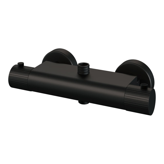 BRAUER Stripe opbouw thermostatische regendouche SET 02 met 25 cm hoofddouche en 3-standen handdouche en doucheslang mat zwart 5-S-349