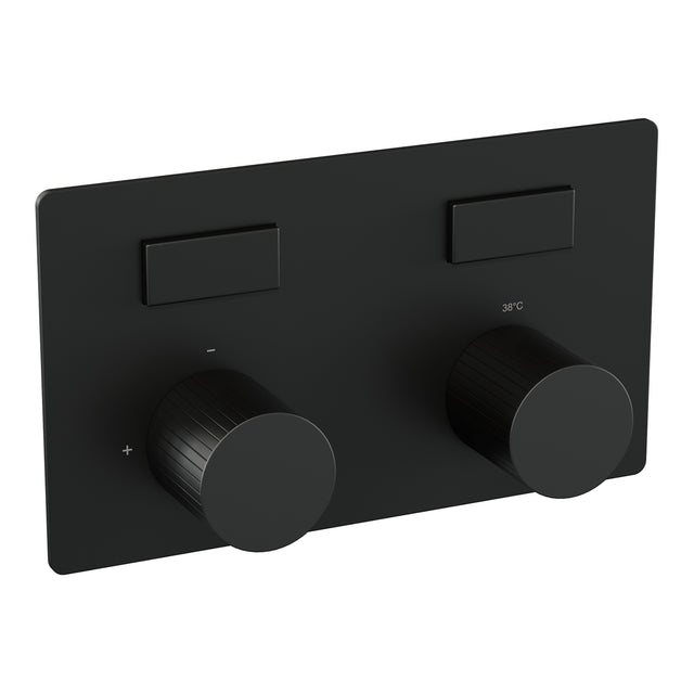 BRAUER Stripe thermostatische inbouw regendouche met drukknoppen SET 32 met 25 cm douchekop en gebogen muurarm en staaf handdouche en doucheslang en geïntegreerde glijstang mat zwart 5-S-427