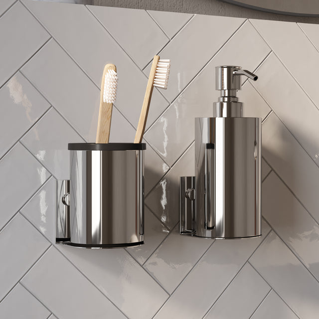 BRAUER Zeepdispenser en beker model A incl. wand ophanging en magnetisch opzetvlak chroom AE-ZDACE