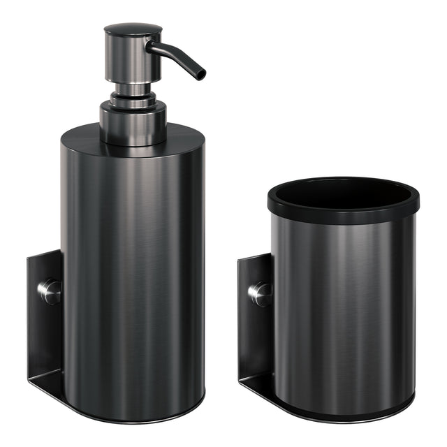 BRAUER Zeepdispenser en beker model A incl. wand ophanging en magnetisch opzetvlak gunmetal geborsteld AE-ZDAGM
