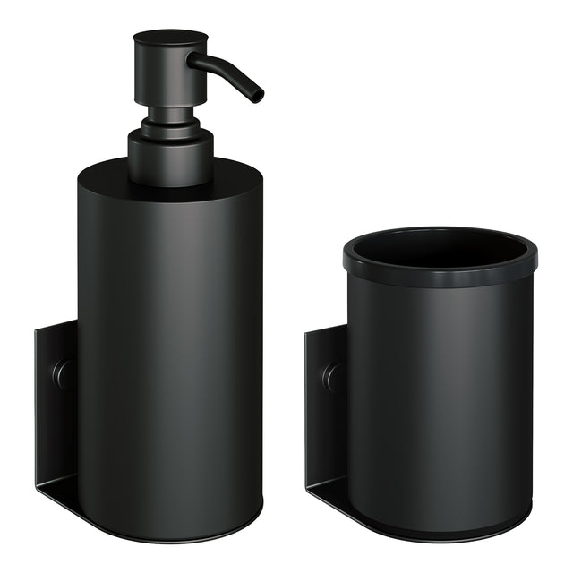 BRAUER Zeepdispenser en beker model A incl. wand ophanging en magnetisch opzetvlak mat zwart AE-ZDAMZ